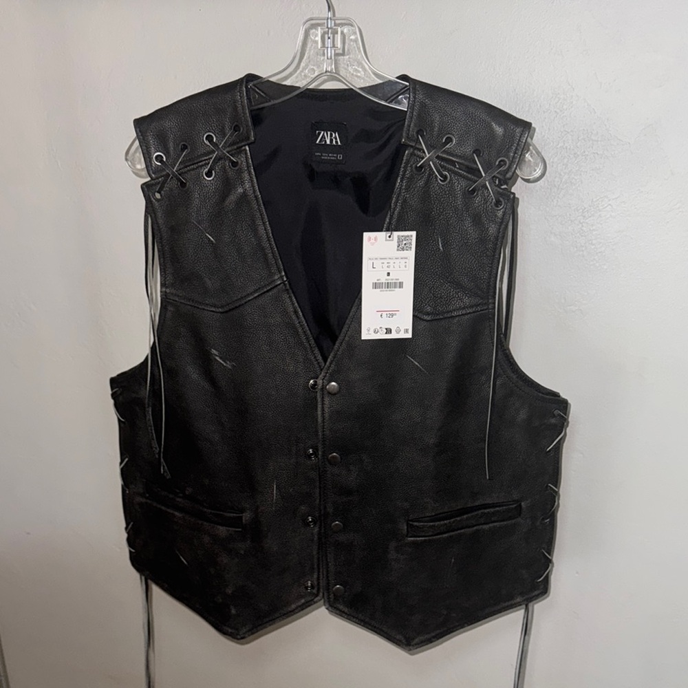 Zara Black Leather Lace-Up Vest